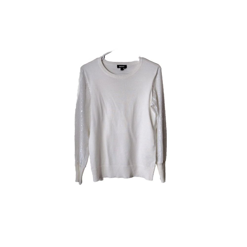 DKNY Sweater Womens XS Long Sleeve Ivory White Sequin Holiday Festive